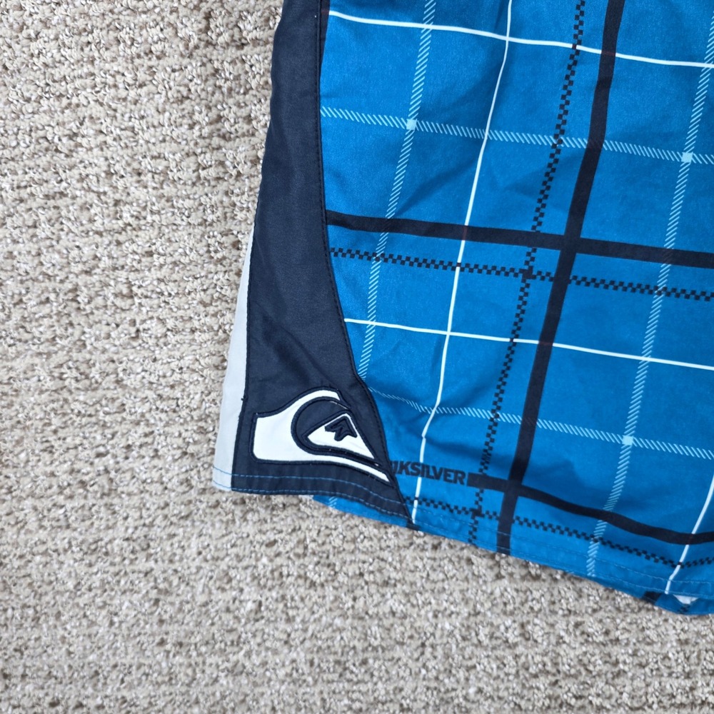 Vintage Quiksilver Mens Blue Plaid Board Shorts Swim Trunks Size 34 Surf - Picture 4 of 11